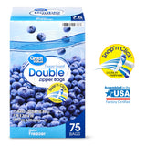 Fresh Seal Double Zipper Freezer Bags, Quart, 75 Count