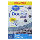 Fresh Seal Double Zipper Freezer Bags, Quart, 75 Count