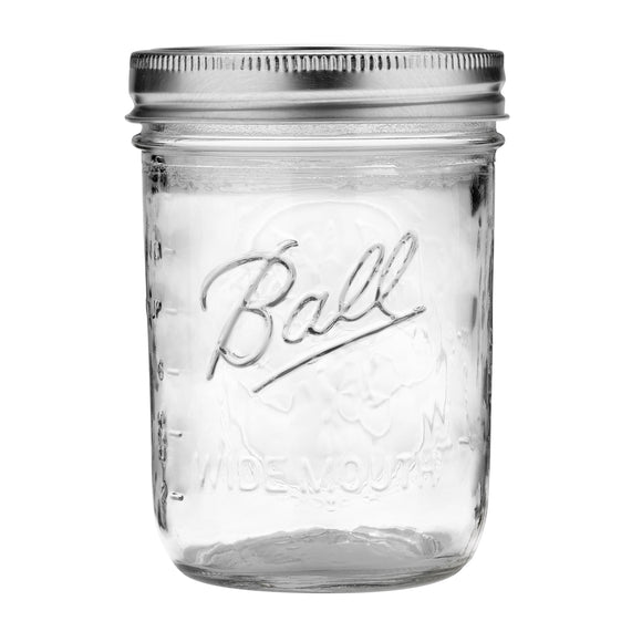 Glass Mason Jars with Lids & Bands, Wide Mouth, 16 oz, 12 Count