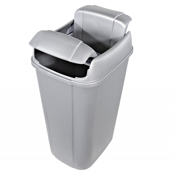 13.3-gallon Pivot Lid Trash Can, Silver with Decorative Texture