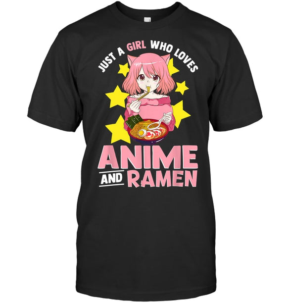 Just a Girl Who Loves Anime and Ramen Unisex Black T-Shirt