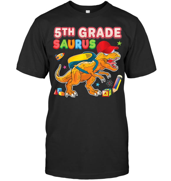 5th Grade Saurus Unisex Black T-Shirt